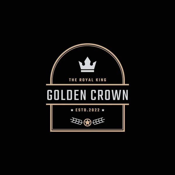 Altın Kral Crown Kraliyet Vintage Klasik Lüks Etiket Logosu Doğrusal — Stok Vektör
