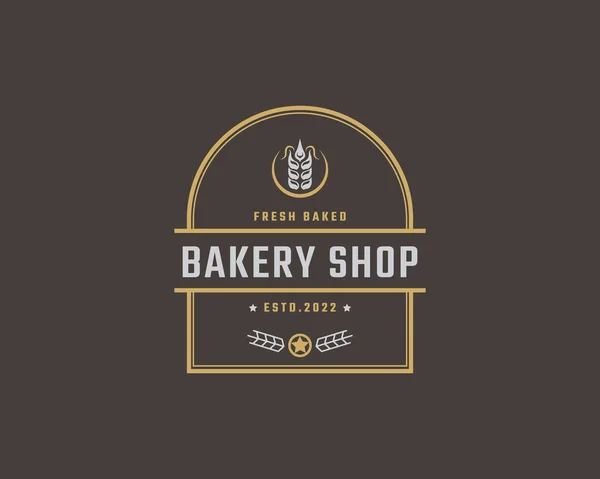 Vintage Retro Badge Emblem Logotype Bakery Ear Wheat Silhouette Bakehouse — Stock Vector