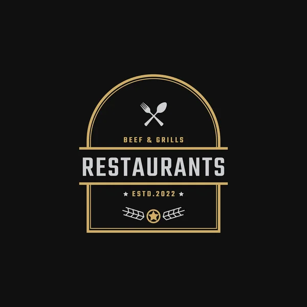 Vintage Retro Badge Emblem Restaurant Und Cafe Logo Design Linearen — Stockvektor
