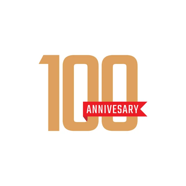 Kırmızı Kurdele Vektörüyle 100 Yıldönümü Kutlaması Mutlu Yıldönümleri Kutlama Şablon — Stok Vektör