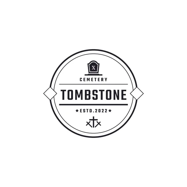 stock vector Vintage Retro Badge Emblem Tombstone Tomb Cemetery Logo Design Linear Style