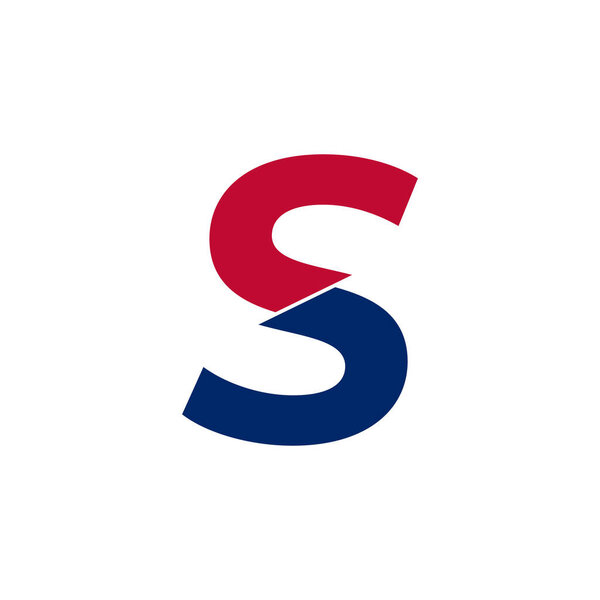 Первоначальное письмо S Blue и Red Logo. Геометрический стиль Shapes Cut, изолированный на белом фоне