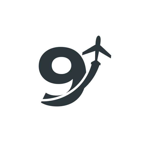 Number Travel Airplane Flight Logo Design Template Element — Stock Vector