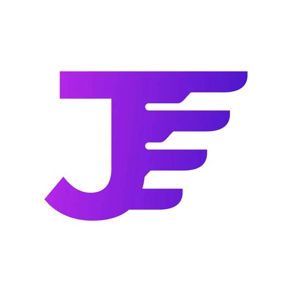 高速配送初期レターJ配達ロゴ 幾何学的翼の組み合わせと紫グラデーション形状 — ストックベクタ