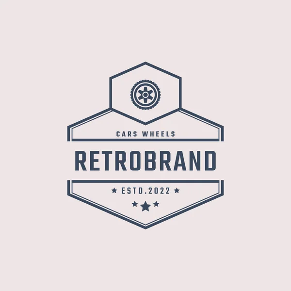 Logotipo Logotipo Roda Carro Emblema Retrô Vintage Com Silhueta Pneu —  Vetores de Stock