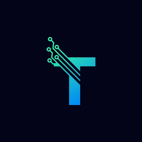 Tech Letter Logosu Yeşil Mavi Gradyan Renkli Fütürist Vektör Logosu — Stok Vektör
