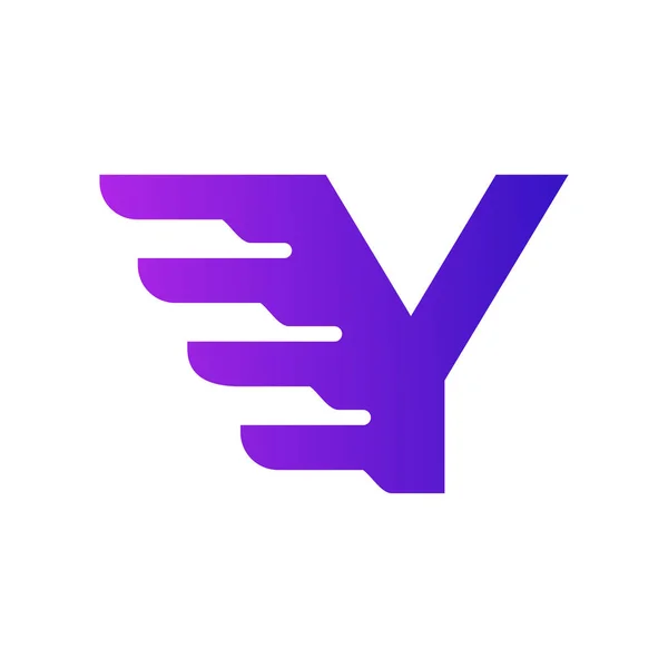高速無料最初の手紙と配信ロゴ 幾何学的翼の組み合わせと紫グラデーション形状 — ストックベクタ