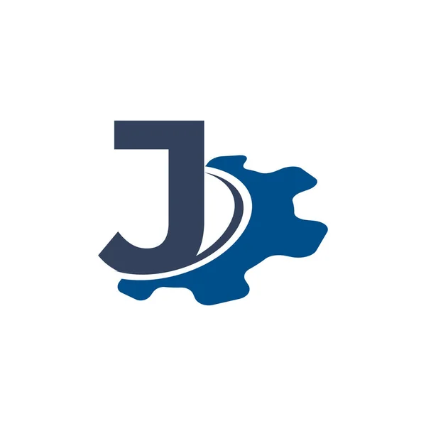 公司字母J与Swoosh汽车齿轮标志设计 适用于建筑 工程商标 — 图库矢量图片
