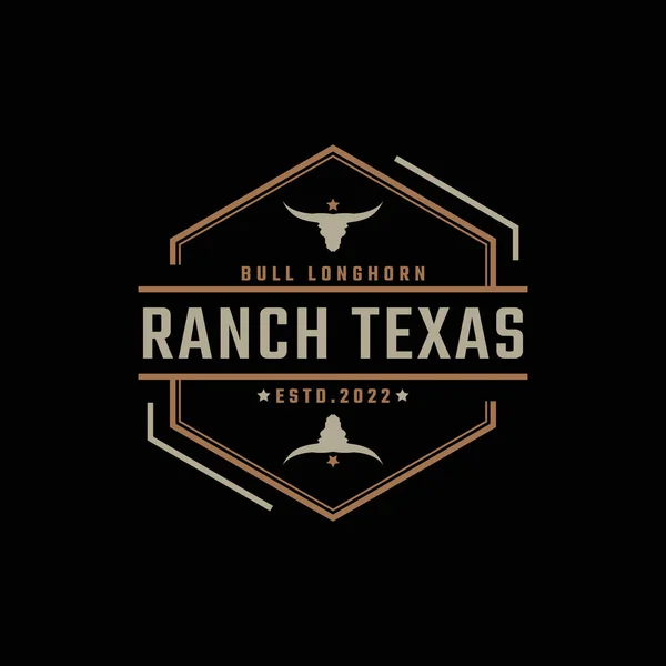 stock vector Vintage Retro Badge Emblem Texas Longhorn, Country Western Bull Cattle Logo Design Linear Style