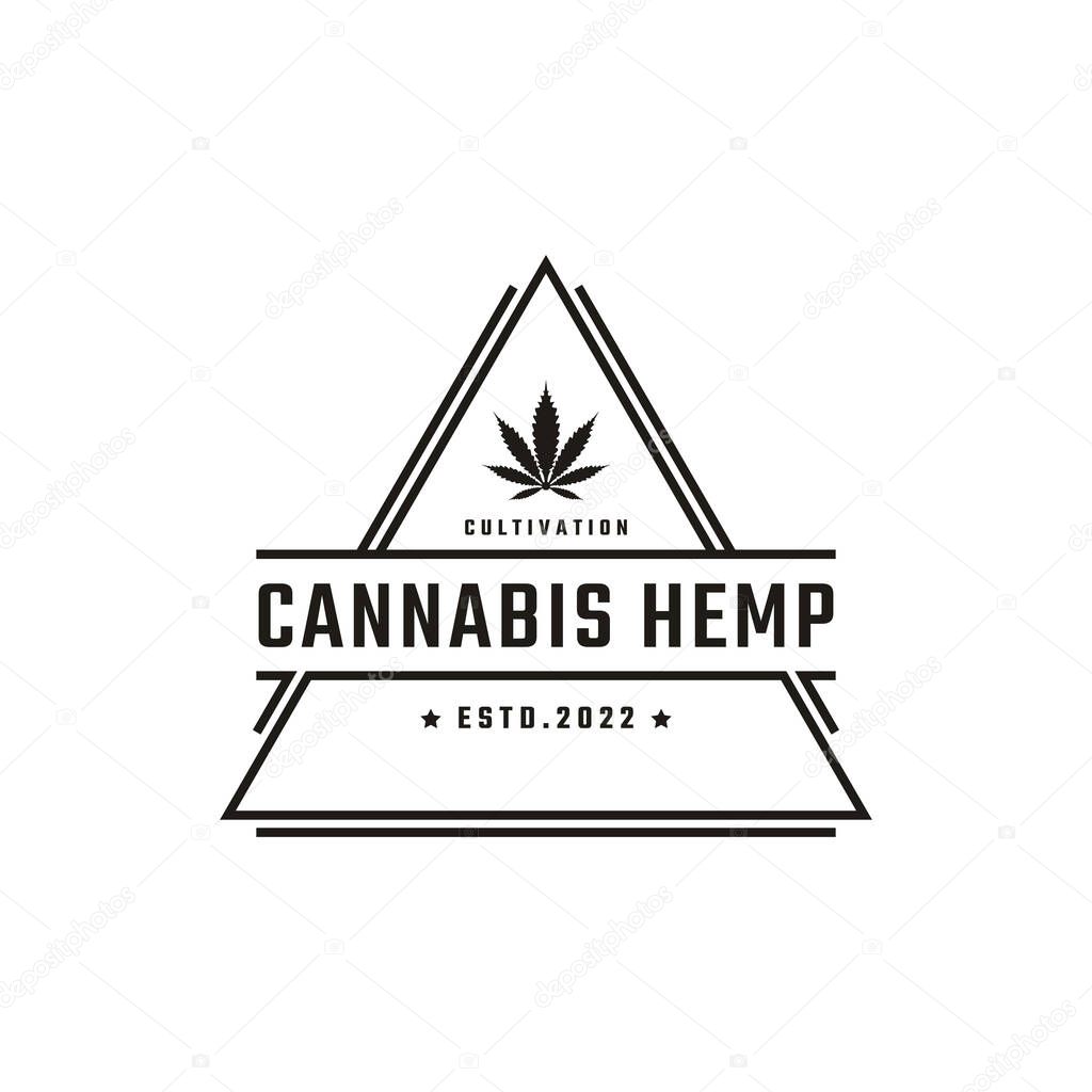 Vintage Retro Badge Emblem Cannabis Marijuana Hemp Rectangle Logo Design Linear Style