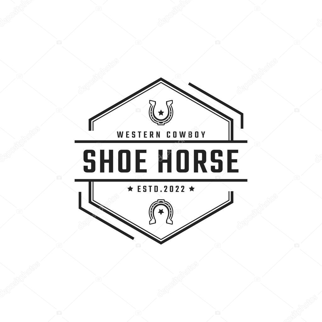 Vintage Retro Badge Emblem Shoe Horse for Country, Western ,Cowboy Ranch Logo Design Linear Style