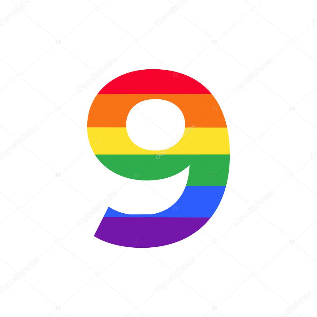 Number 9 Colored in Rainbow Color Logo Design Inspiration for LGBT Concept
