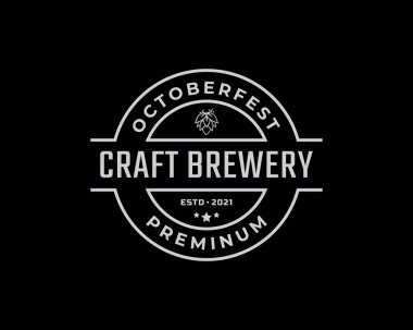 Bira Evi, Bar, Pub, Bira Fabrikası, Taverna, Şarap Viski Pazarı Sembolü için hop logosu olan Vintage Retro Emblem Bira Fabrikası