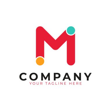 Yaratıcı Soyut Baş harf M logosu. Noktalı renkli yuvarlak çizgi. İş ve Marka Logoları için kullanılabilir. Düz Vektör Logo Tasarım Fikir Şablonu Elemanı. Eps10 Vektörü
