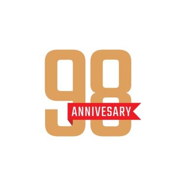 Kırmızı Kurdele Vektörüyle 98 Yıldönümü Kutlaması. Mutlu Yıldönümleri Kutlama Şablon Tasarımını Kutluyor