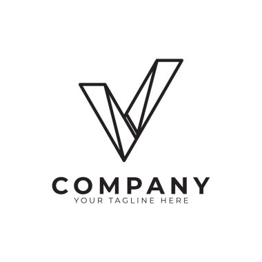 V harfinin baş harfi logo tasarımı. Geometrik Çizgi Biçimi. Grafik alfabe sembolü. İş ve Marka Logoları için kullanılabilir. Düz Vektör Logo Tasarımı Fikir Şablonu Elemanı.