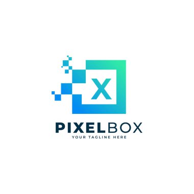 İlk Harf X Dijital Piksel Logo Tasarımı. Kare Piksel Noktalı Geometrik Şekil. İş ve Teknoloji Logoları İçin Kullanılabilir