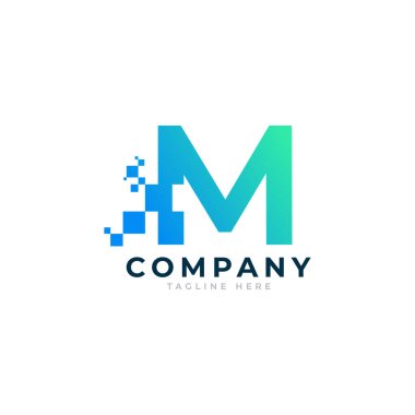 Teknisyen M Logosu. Kare Pikselli Mavi ve Yeşil Geometrik Şekiller. İş ve Teknoloji Logoları için kullanılabilir. Tasarım Fikirleri Şablonu Elemanı.