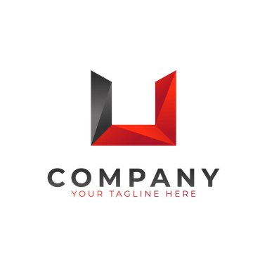 Yaratıcı Harf U Logosu Tasarımı. Siyah ve Kırmızı Geometrik Ok Şekli Düşük Polyester Biçimli. İş ve Marka Logoları için kullanılabilir. Düz Vektör Logo Tasarım Fikir Şablonu Elemanı. Eps10 Vektörü