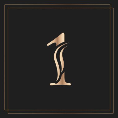 Zarif Kraliyet Kaligrafi Güzel Logosu 1 numara. Kitap Tasarımı, Marka Adı, İş Kartı, Restoran, Butik veya Otel için Klasik Altın Amblemi