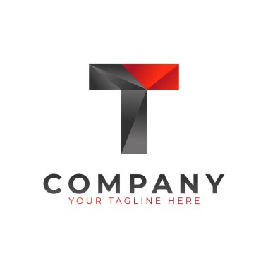 Yaratıcı İlk Harf T Logosu Tasarımı. Siyah ve Kırmızı Geometrik Ok Şekli Düşük Polyester Biçimli. İş ve Marka Logoları için kullanılabilir. Düz Vektör Logo Tasarım Fikir Şablonu Elemanı. Eps10 Vektörü