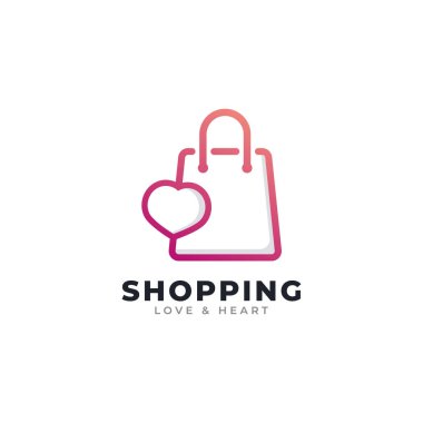 Love Shop Logo Tasarım Şablonu Elemanı. Alışveriş Torbası HEarth Simgesi Vektör İllüstrasyonuyla Birleştirildi