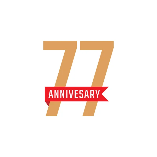 赤いリボンベクトルと77周年記念 お祝いお祝いお祝いテンプレートデザインイラスト — ストックベクタ