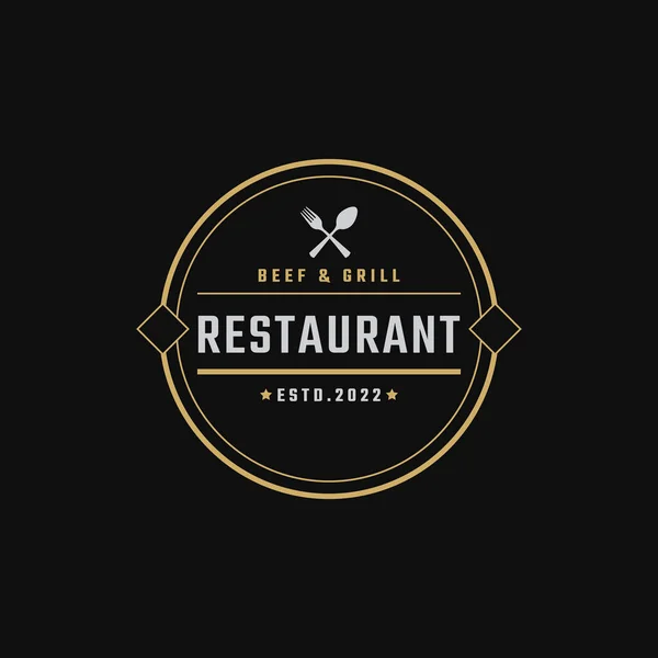 Vintage Retro Emblema Emblema Restaurante Café Logo Design Estilo Linear —  Vetores de Stock