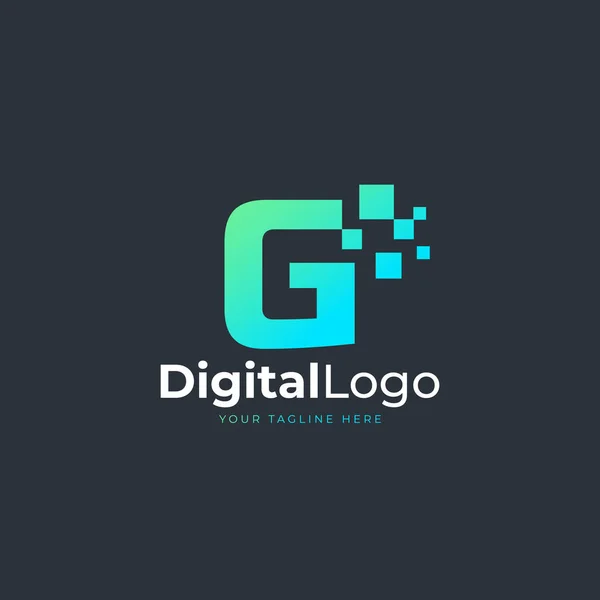 テックレターGロゴ 正方形のピクセルドットと青と緑の幾何学的な形状 ビジネスおよびテクノロジーのロゴに使用できます デザインアイデアテンプレート要素 — ストックベクタ