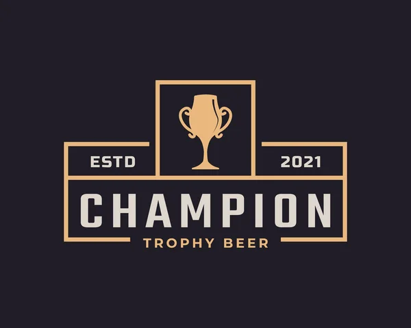 Klasyczna Odznaka Vintage Emblem Trophy Cup Piwo Dla Retro Sport — Wektor stockowy