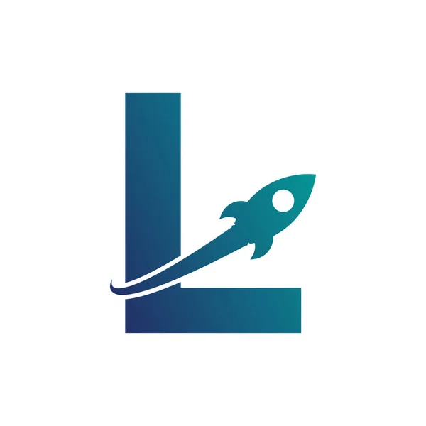 Letra Con Rocket Diseño Logotipo Swoosh Marca Carta Creativa Adecuada — Vector de stock