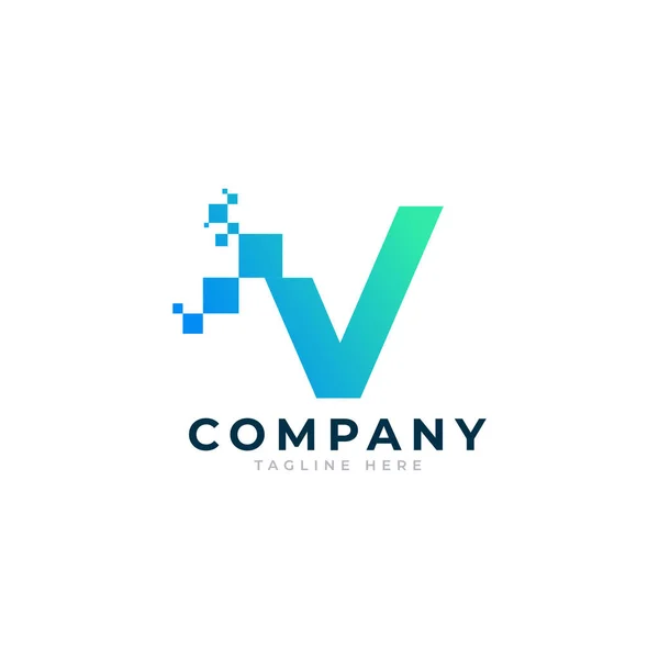 Carta Técnica Logo Forma Geométrica Azul Verde Com Pontos Pixel — Vetor de Stock