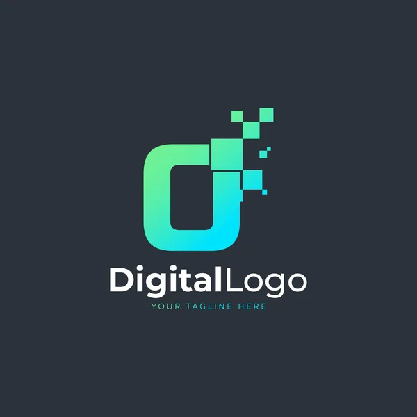 Teknik Mektup Logosu Kare Pikselli Mavi Yeşil Geometrik Şekiller Teknoloji — Stok Vektör