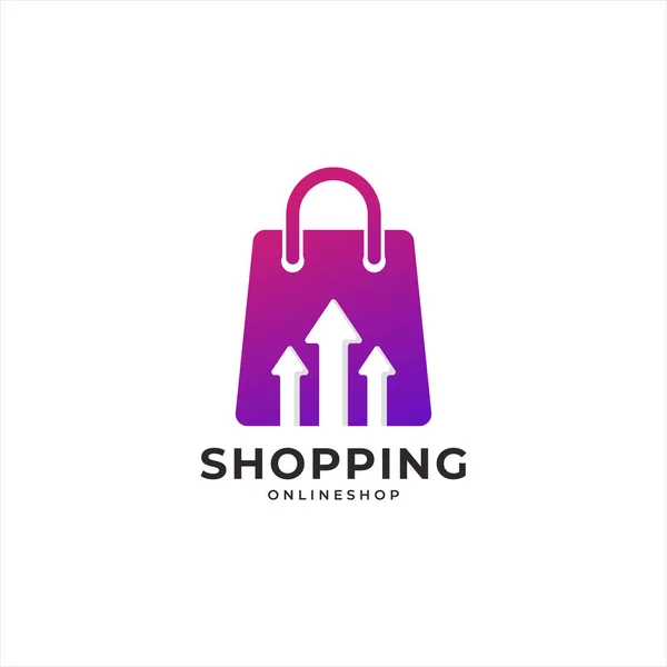 Shopping Bag Vendita Con Freccia Aumenta Logo Con Forma Geometrica — Vettoriale Stock