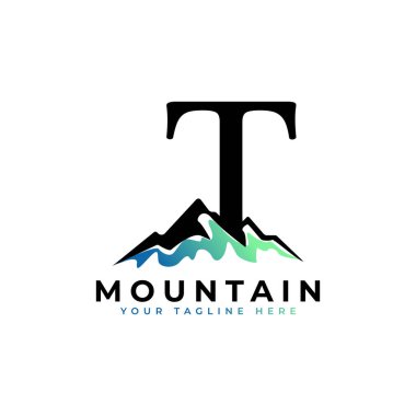 Harf T Dağı logosu. Dağ Macerası Sembol Şirketi Logo Şablonu Elementini Keşfet.