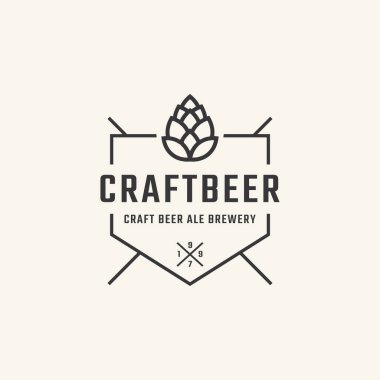 Hops Craft Bira Bira Bira Fabrikası Logo Tasarımı için Klasik Vintage Retro Etiket Rozeti