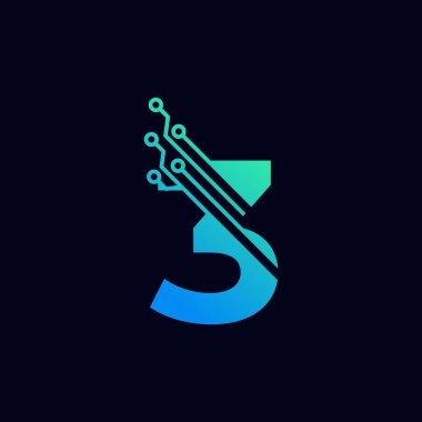3 numaralı teknisyen logosu. Yeşil ve Mavi Gradyan Renkli Fütürist Vektör Logosu Şablonu. Geometrik Şekil. İş ve Teknoloji Logoları İçin Kullanılabilir.