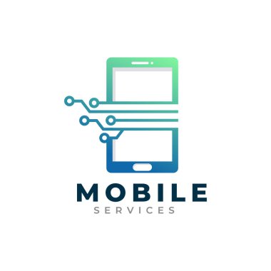 Mobil Servis Logosu Şablonu. Telefon Tech Devre Simgesi Vektör İllüstrasyonuyla Birleştirildi