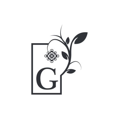 Elegant G Luxury Logo Square Frame Badge. Floral with Flowers Leaves. Perfect for Fashion, Jewelry, Beauty Salon, Cosmetics, Spa, Boutique, Wedding, Letter Stamp, Hotel and Restaurant Logo.