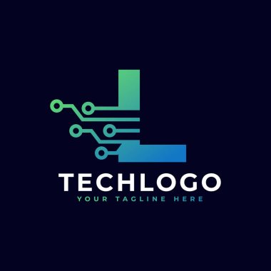 Tech Harfi L Logosu. Yeşil ve Mavi Gradyan Renkli Fütürist Vektör Logosu Şablonu. Geometrik Şekil. İş ve Teknoloji Logoları İçin Kullanılabilir.