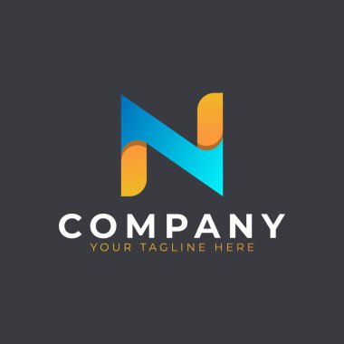 Yaratıcı Harf N Logosu Tasarımı. Sarı ve Mavi Geometrik Ok Şekli. İş ve Marka Logoları için kullanılabilir. Düz Vektör Logo Tasarım Fikir Şablonu Elemanı. Eps10 Vektörü