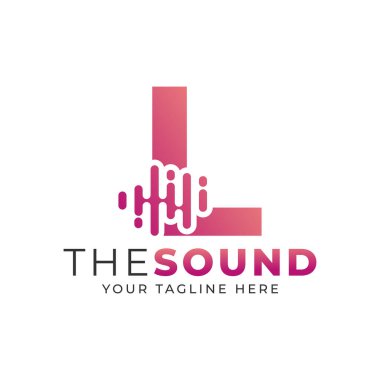 Müzik logosu. Ses Dalgası Vektörü İllüstrasyonlu Yaratıcı Harf L Moda Tasarım Logosu.