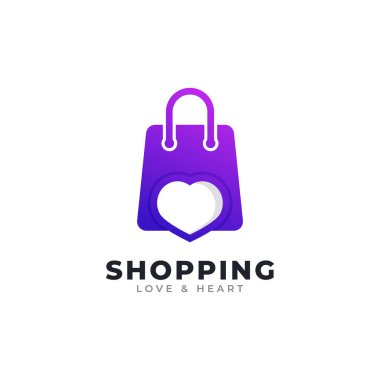 Love Shop Logo Tasarım Şablonu Elemanı. Alışveriş Torbası HEarth Simgesi Vektör İllüstrasyonuyla Birleştirildi