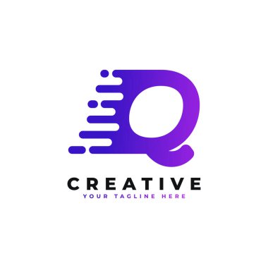 Q harfinin baş harfi hızlı logo. Hızlı, Güç, Flash, Kimlik, Hareket ve Hıza Uygun Alfabe.
