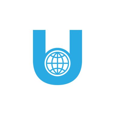 İlk Harf U Globe Logo Tasarım Şablonu Elemanı. Vektör Eps10