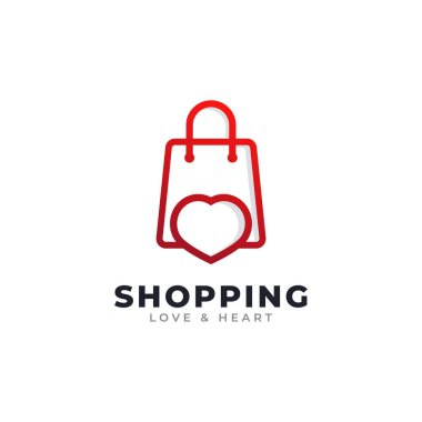 Love Shop Logo Tasarım Şablonu Elemanı. Alışveriş Torbası HEarth Simgesi Vektör İllüstrasyonuyla Birleştirildi