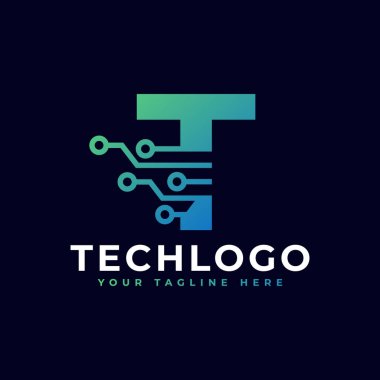 Tech Letter T logosu. Yeşil ve Mavi Gradyan Renkli Fütürist Vektör Logosu Şablonu. Geometrik Şekil. İş ve Teknoloji Logoları İçin Kullanılabilir.