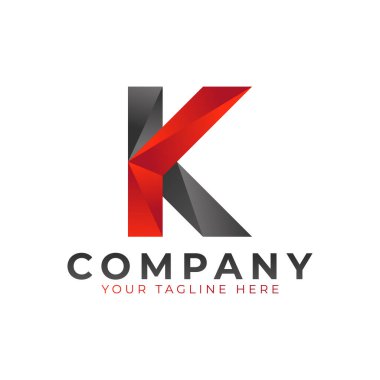 Yaratıcı İlk Harf K Logo Tasarımı. Siyah ve Kırmızı Geometrik Ok Şekli Düşük Polyester Biçimli. İş ve Marka Logoları için kullanılabilir. Düz Vektör Logo Tasarım Fikir Şablonu Elemanı. Eps10 Vektörü