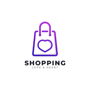 Love Shop Logo Tasarım Şablonu Elemanı. Alışveriş Torbası HEarth Simgesi Vektör İllüstrasyonuyla Birleştirildi