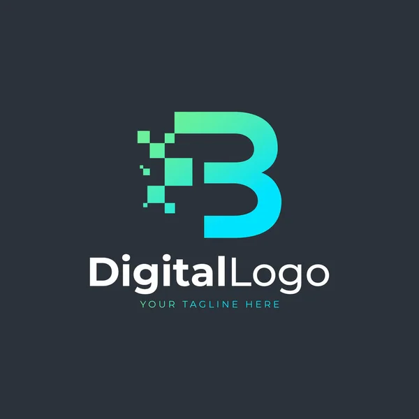 Teknik Mektup Logosu Kare Pikselli Mavi Yeşil Geometrik Şekiller Teknoloji — Stok Vektör